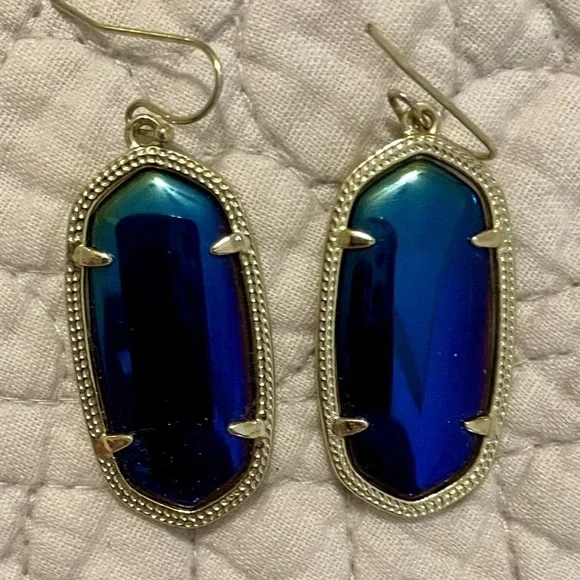 Kendra Scott Iridescent Black Gold Danielle Drop Statement Earrings Purple Blue - Picture 1 of 2